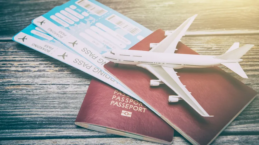 ticket flight air plane travel business traveller trip passport traveler airplane passenger journey air ticket booking aircraft boarding concept - stock image