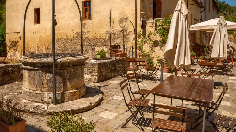 bagno vignoni tuscany italy august 2020 in the center of