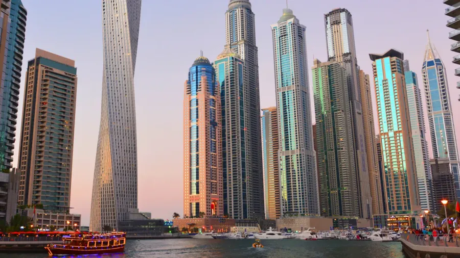 canal view and skyscrapers