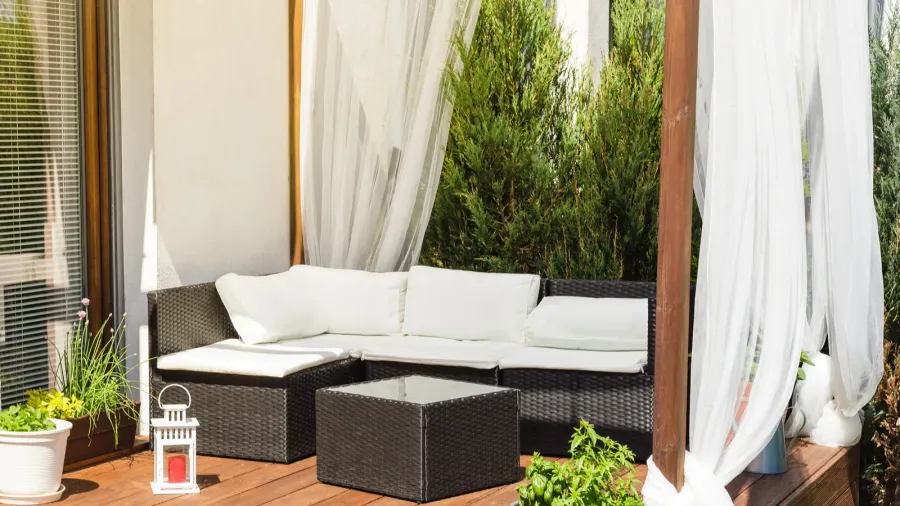 chillout lounge on wooden terrace