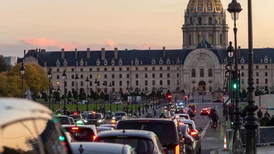 city views of paris streets roands buildings seine river on