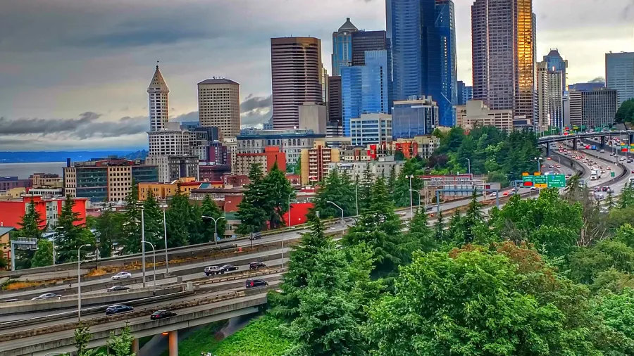 cloudy and rainy day in seattle washington
