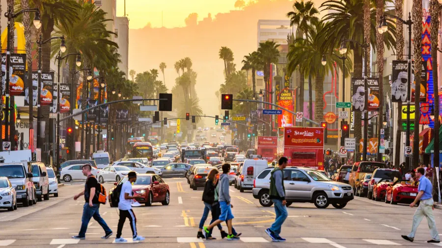 hollywood boulevard at dusk